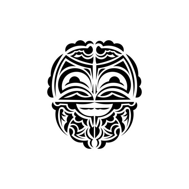Viking faces in ornamental style. Hawaiian tribal patterns. Suitable for tattoos. Isolated. Vector. Vector illustration in eps10 format for you and your design. polynesian shoulder tattoo designs stock illustrations