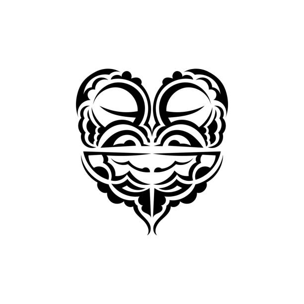Viking faces in ornamental style. Hawaiian tribal patterns. Suitable for tattoos. Isolated. Black ornament, vector illustration. Vector illustration in eps10 format for you and your design. polynesian shoulder tattoo designs stock illustrations