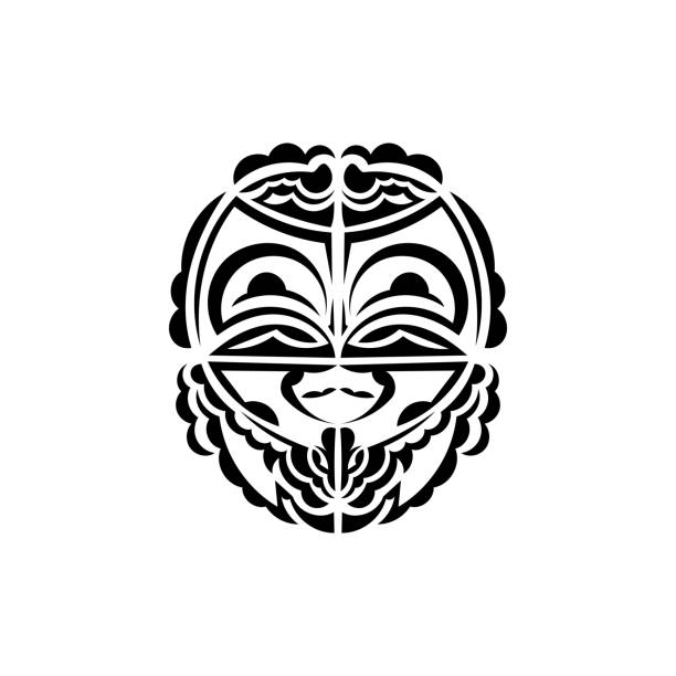 Viking faces in ornamental style. Maori tribal patterns. Suitable for prints. Isolated. Vector illustration. Vector illustration in eps10 format for you and your design. polynesian shoulder tattoo designs stock illustrations