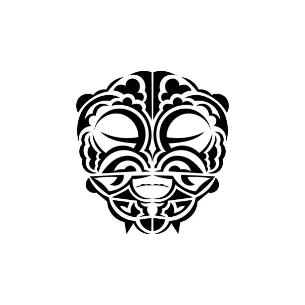 Viking faces in ornamental style. Maori tribal patterns. Suitable for prints. Isolated on white background. Vector. Vector illustration in eps10 format for you and your design. polynesian shoulder tattoo designs stock illustrations