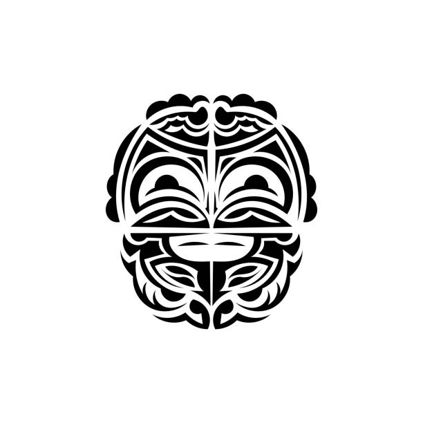 Viking faces in ornamental style. Maori tribal patterns. Suitable for tattoos. Isolated. Black ornament, vector. Vector illustration in eps10 format for you and your design. polynesian shoulder tattoo designs stock illustrations