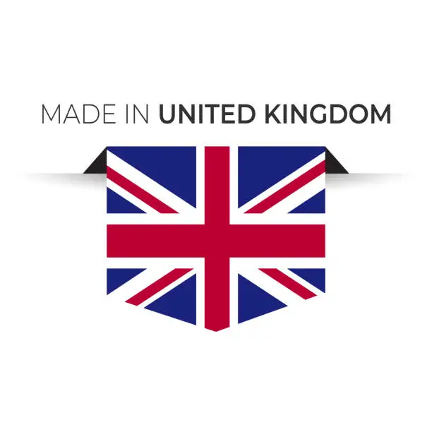 Vector illustration of Made in the United Kingdom label, product emblem. White isolated background