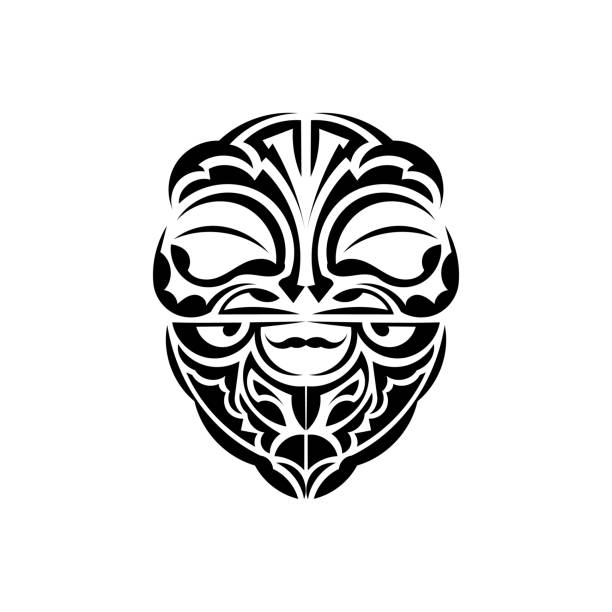 Ornamental faces. Polynesian tribal patterns. Suitable for prints. Isolated. Vector illustration. Vector illustration in eps10 format for you and your design. polynesian shoulder tattoo designs stock illustrations