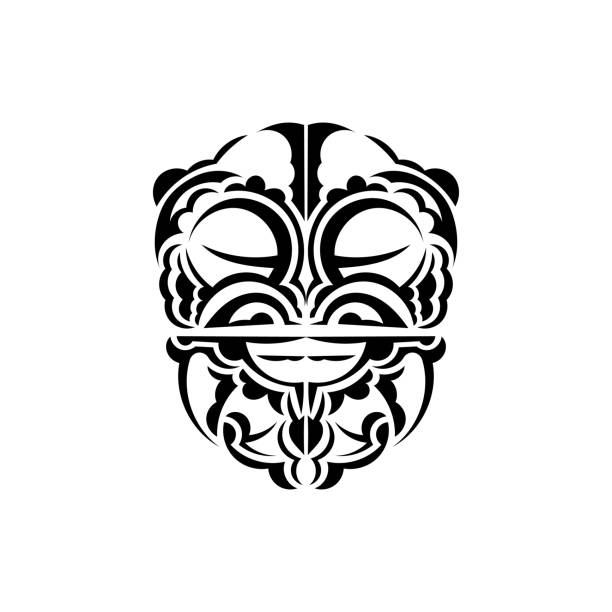 Ornamental faces. Polynesian tribal patterns. Suitable for prints. Isolated on white background. Black ornament, vector. Vector illustration in eps10 format for you and your design. polynesian shoulder tattoo designs stock illustrations