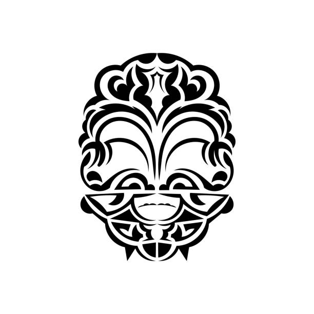 Ornamental faces. Polynesian tribal patterns. Suitable for prints. Isolated on white background. Black ornament, vector illustration. Vector illustration in eps10 format for you and your design. polynesian shoulder tattoo designs stock illustrations