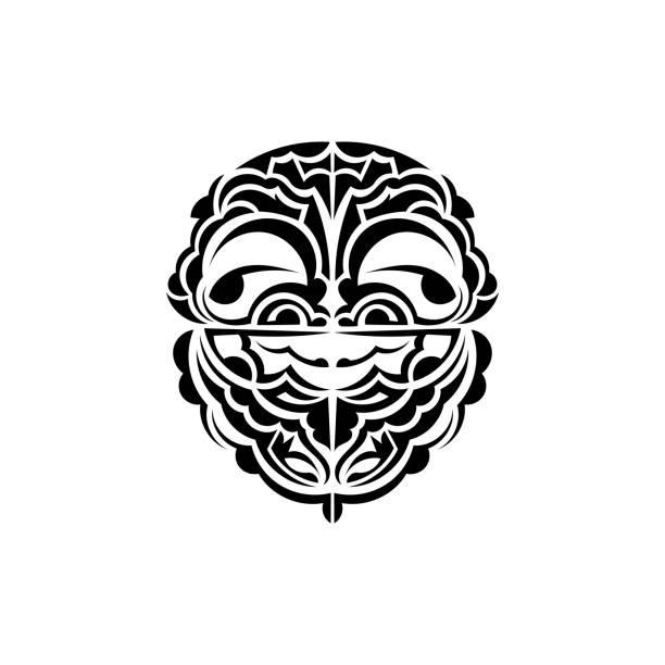 Ornamental faces. Polynesian tribal patterns. Suitable for tattoos. Isolated. Vector. Vector illustration in eps10 format for you and your design. polynesian shoulder tattoo designs stock illustrations