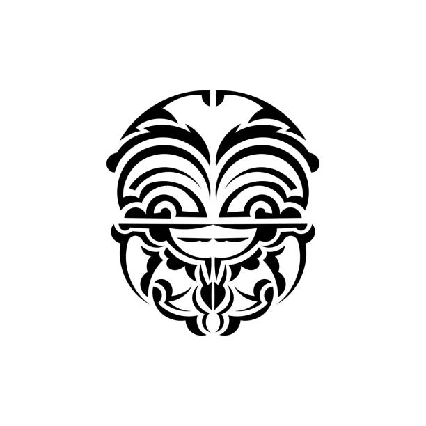 Ornamental faces. Polynesian tribal patterns. Suitable for tattoos. Isolated on white background. Vector. Vector illustration in eps10 format for you and your design. polynesian shoulder tattoo designs stock illustrations