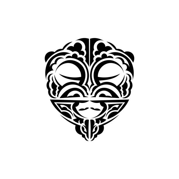 Ornamental faces. Polynesian tribal patterns. Suitable for tattoos. Isolated on white background. Black ornament, vector illustration. Vector illustration in eps10 format for you and your design. polynesian shoulder tattoo designs stock illustrations