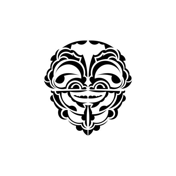 Ornamental faces. Hawaiian tribal patterns. Suitable for tattoos. Isolated. Black ornament, vector. Vector illustration in eps10 format for you and your design. polynesian shoulder tattoo designs stock illustrations