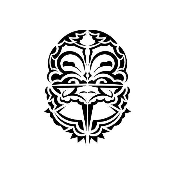 Ornamental faces. Hawaiian tribal patterns. Suitable for tattoos. Isolated on white background. Vector illustration. Vector illustration in eps10 format for you and your design. polynesian shoulder tattoo designs stock illustrations