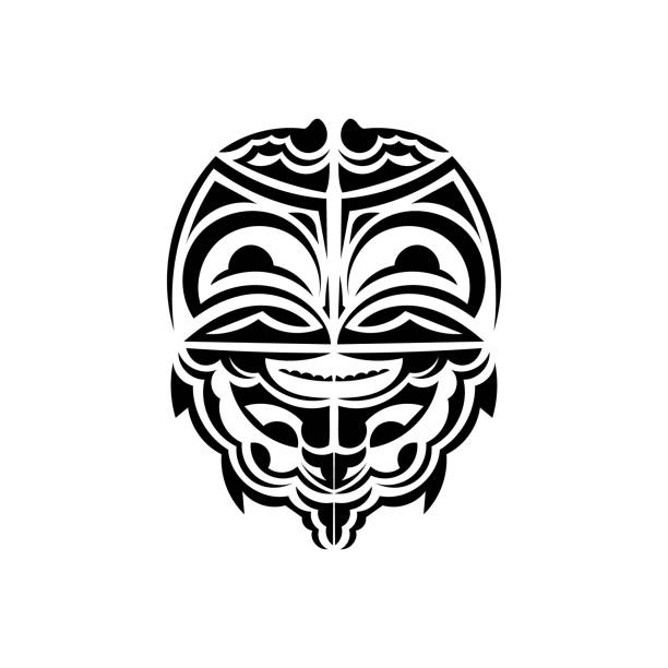 Ornamental faces. Hawaiian tribal patterns. Suitable for tattoos. Isolated on white background. Black ornament, vector. Vector illustration in eps10 format for you and your design. polynesian shoulder tattoo designs stock illustrations