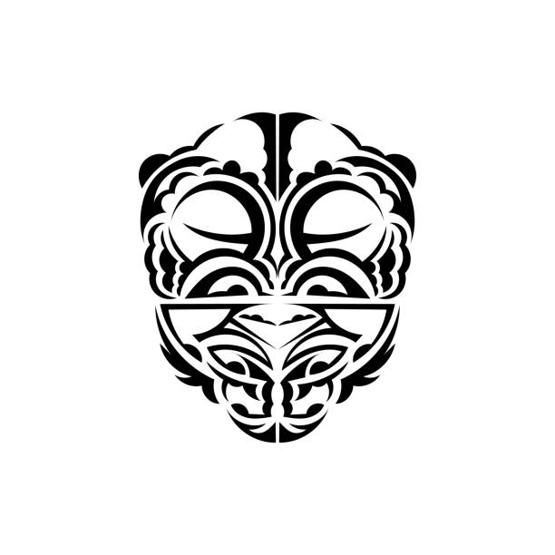 Ornamental faces. Maori tribal patterns. Suitable for prints. Isolated. Vector illustration. Vector illustration in eps10 format for you and your design. polynesian shoulder tattoo designs stock illustrations