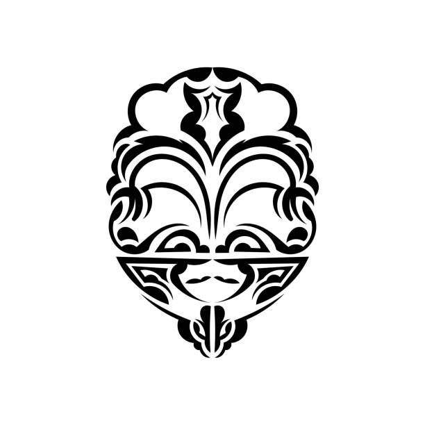 Ornamental faces. Maori tribal patterns. Suitable for prints. Isolated. Black ornament, vector. Vector illustration in eps10 format for you and your design. polynesian shoulder tattoo designs stock illustrations