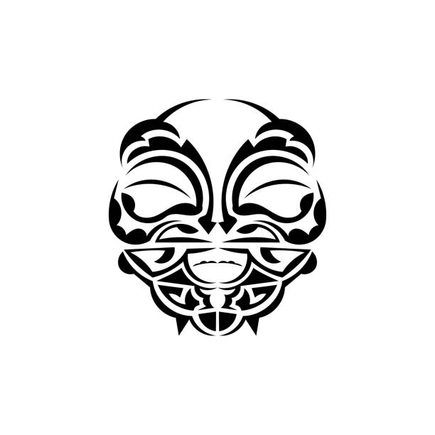 Ornamental faces. Maori tribal patterns. Suitable for prints. Isolated on white background. Vector illustration. Vector illustration in eps10 format for you and your design. polynesian shoulder tattoo designs stock illustrations