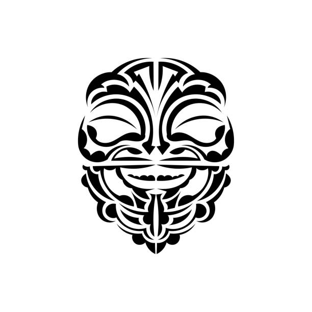 Ornamental faces. Maori tribal patterns. Suitable for tattoos. Isolated on white background. Black ornament, vector. Vector illustration in eps10 format for you and your design. polynesian shoulder tattoo designs stock illustrations