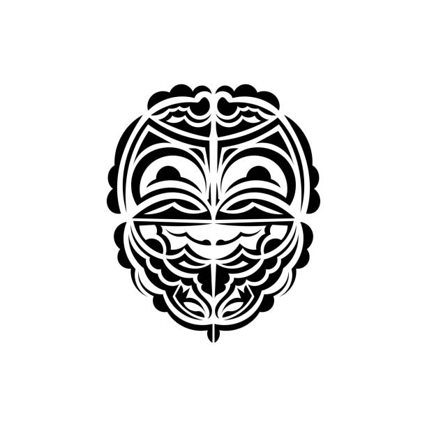 Masks of gods in ornamental style. Polynesian tribal patterns. Suitable for prints. Isolated. Vector. Vector illustration in eps10 format for you and your design. polynesian shoulder tattoo designs stock illustrations