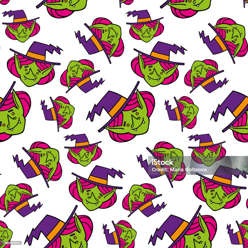 Silly Witch Pattern Halloween Seamless Pattern With A Cute Witch Stock Illustration ...