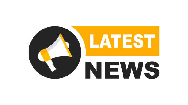 Latest news label with megaphone. Breaking news. Announce loudspeaker icon. Vector illustration. Latest news label with megaphone. Breaking news. Announce loudspeaker icon. Vector illustration. news stock illustrations