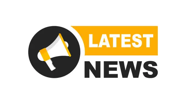 Vector illustration of Latest news label with megaphone. Breaking news. Announce loudspeaker icon. Vector illustration.