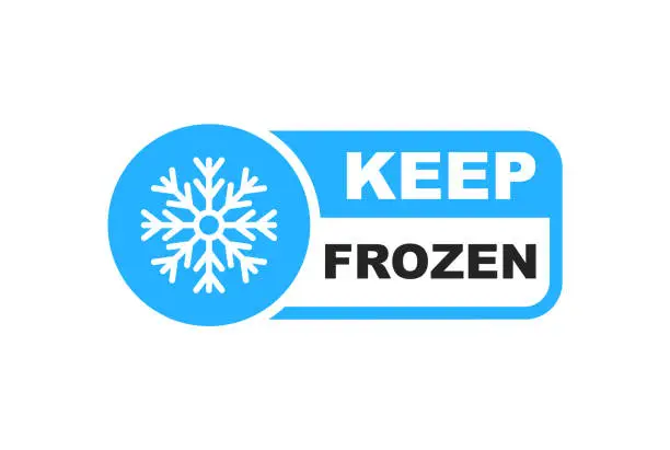 Vector illustration of Keep frozen label. Keep frozen - badges for product. Sticker with snowflake. Storage in refrigerator and freezer. Vector illustration.