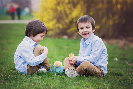 Brazilian twin boys (8 years) having fun, on living room sofa.