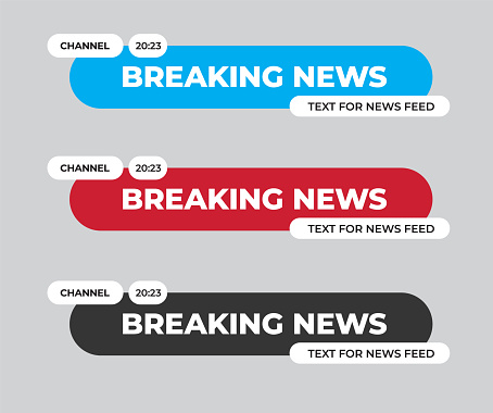 Set of modern vector lower third screen for headers, for name, channel, title plate. Template with colored elements for breaking news, live broadcasts and events. news feed