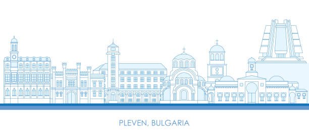 zarys panoramy miasta plewen, bułgaria - place of burial illustrations stock illustrations