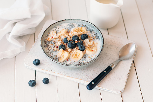 Granola with blueberries, banana and chia seeds