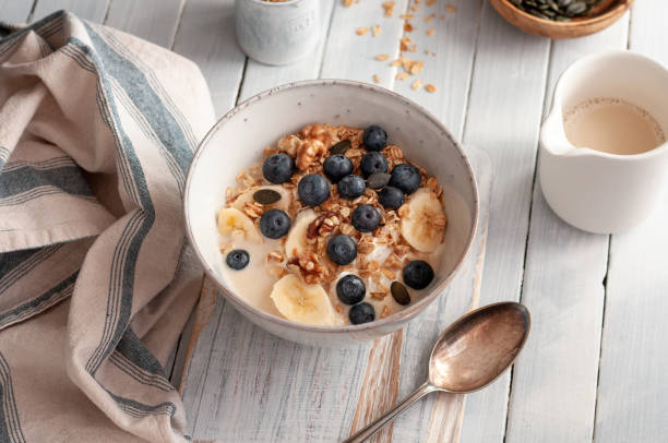 istock Oatmeal with blueberries and walnut 1387613260