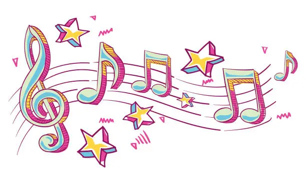 Vector illustration of Funky notes and clef musical design