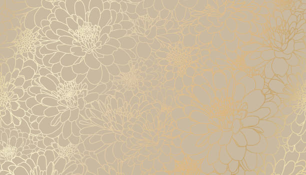 ilustrações, clipart, desenhos animados e ícones de flores de crisântemo dourado na mão desenhada arte linha em fundo bege - beige background