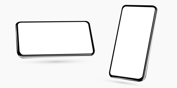 istock Realistic template mock up of a horizontally rotated angled smartphone for web design, webpages, banners, landings, presentations. Perspective view 1387619288