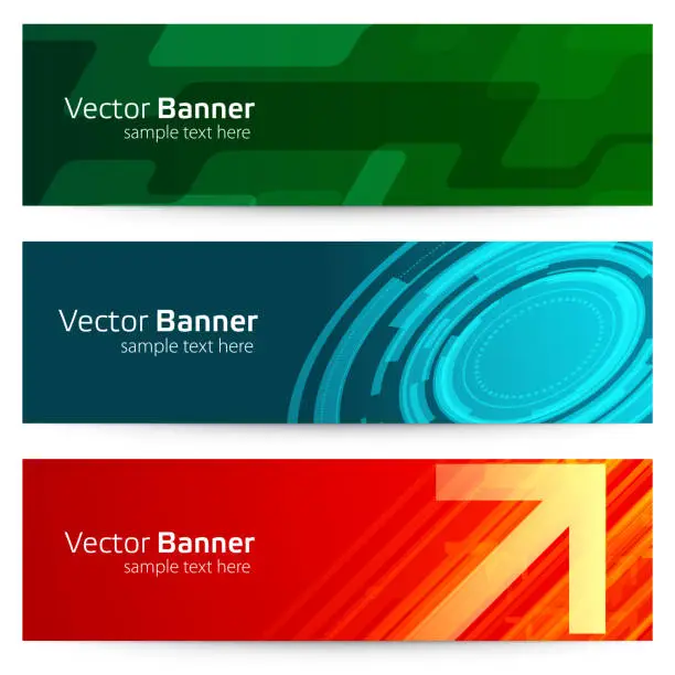 Vector illustration of Geometric banner from abstract arrow and round shapes vector template. Green dynamic design with curved circle digital transition.