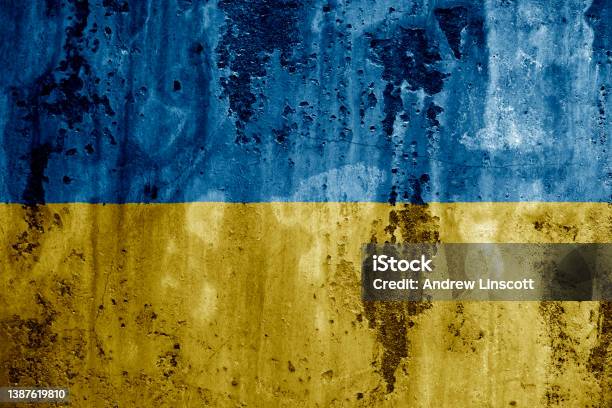 Wall Texture With Flag Of Ukraine Stock Photo - Download Image Now - Ukraine, War, Military Invasion
