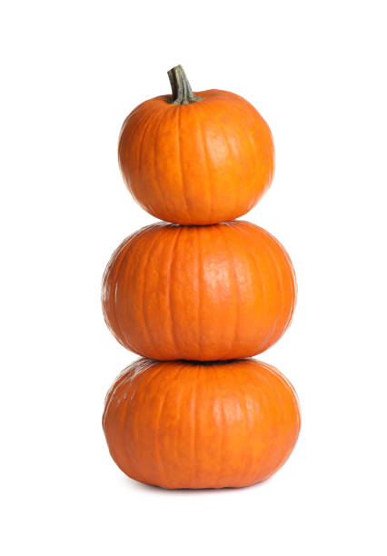 istock Beautiful ripe orange pumpkins on white background 1387620608