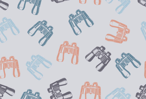 Binoculars icons hand drawn seamless pattern Binoculars icons hand drawn seamless pattern. Spyglass symbol. Linear icons on white background. - Vector Illustration binoculars patterns stock illustrations