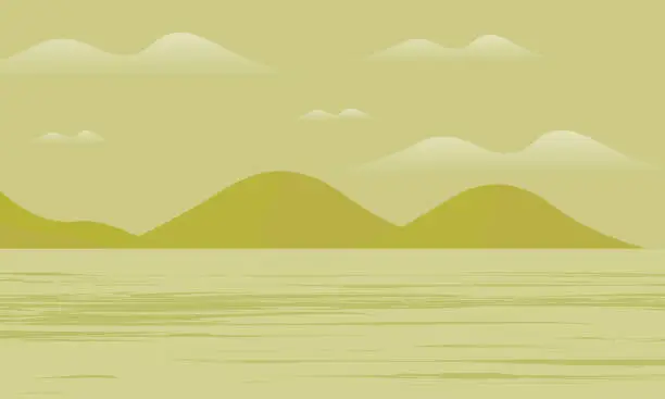 Vector illustration of Seashore landscape at night stock illustration