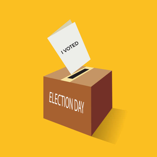 istock Election day. I voted.  Ballot paper flying and entering the box. Vector illustration 1387623124