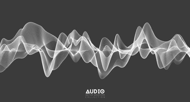 illustrazioni stock, clip art, cartoni animati e icone di tendenza di onda sonora audio 3d. oscillazione dell'impulso musicale bianco. modello di impulso incandescente - sound wave audio