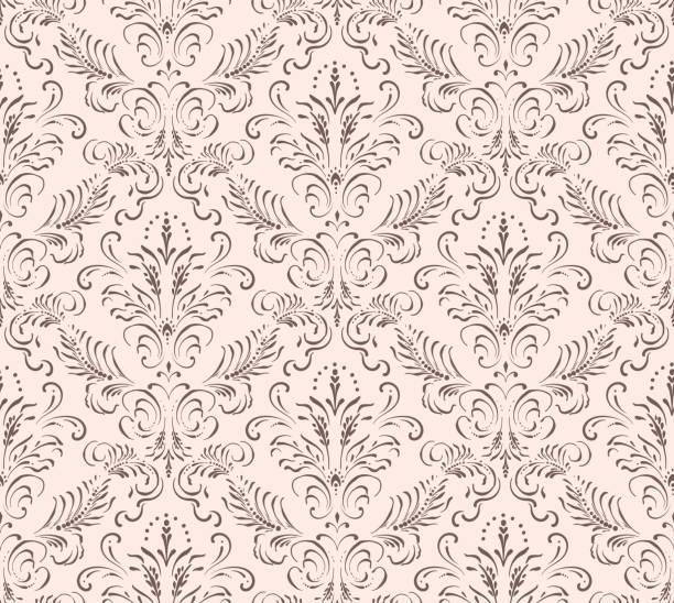 ilustraciones, imágenes clip art, dibujos animados e iconos de stock de elemento de patrón sin costuras de damasco. vector floral damasco ornamento ilustración vintage. - rococó