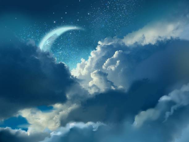 istock Illustration of beautiful night sky scape reflected on water wave. 1387626591