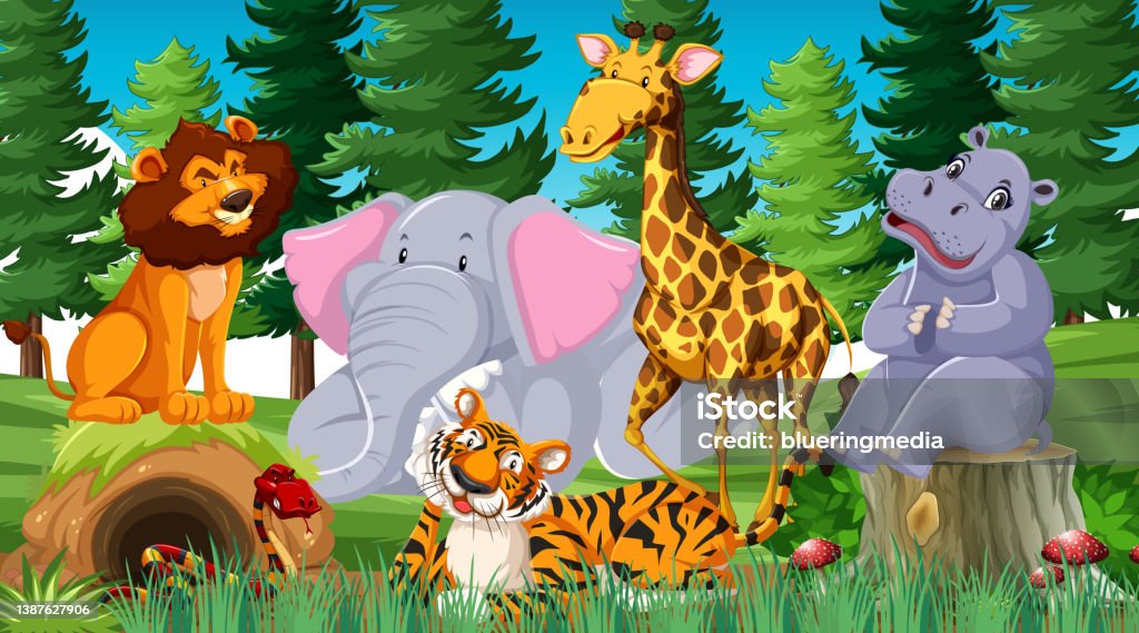 Wild Animals In The Jungle Stock Illustration - Download Image Now - Animal  Den, Lion - Feline, Africa - iStock