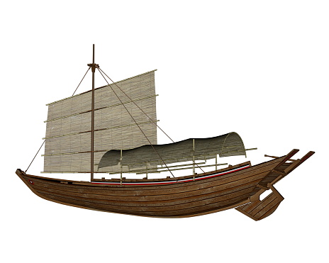 Sampan boat isolated in white background - 3D render