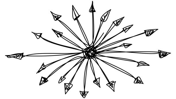 ilustrações de stock, clip art, desenhos animados e ícones de doodle arrows diverging in different directions. - ringside