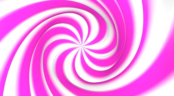 Swirling background in the form of a spiral in pink and white. 3D rendering. Festive caramel background. Abstract background for bright design.