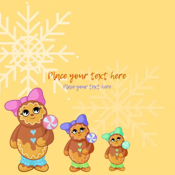 Vector illustration of Merry Christmas illustration with Christmas theme gingerbread men. Greeting card design template