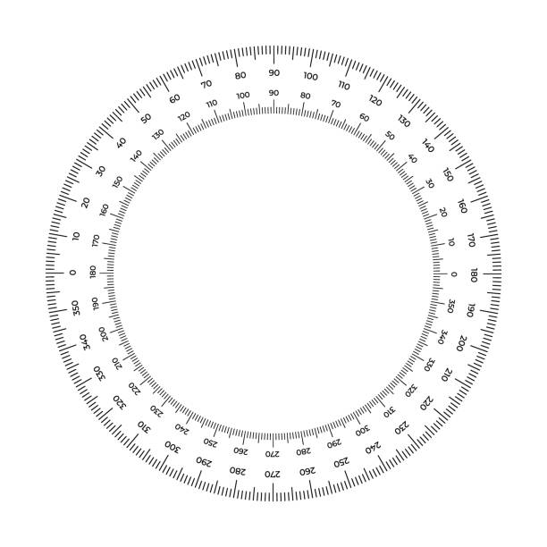 Vector illustration round meter scale isolated on white background. Measuring circle scale in flat style. Circular ruler template. 360 degrees. Protractor grid. Vector illustration round meter scale isolated on white background. Measuring circle scale in flat style. Circular ruler template. 360 degrees. Protractor grid. wide angle stock illustrations