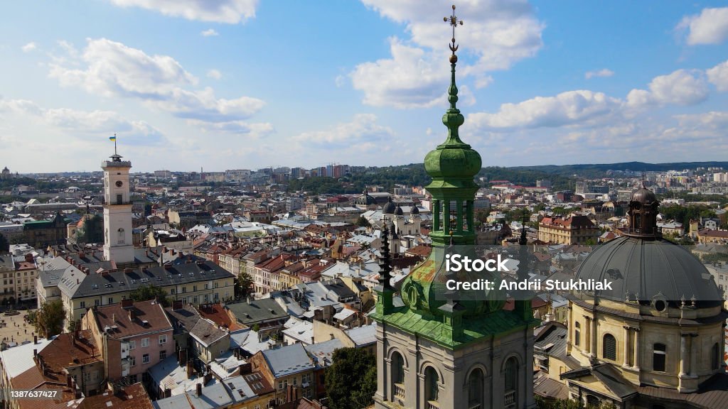 The Ukrainian city is Lviv. Aerial photography Odessa - Ukraine Stock Photo