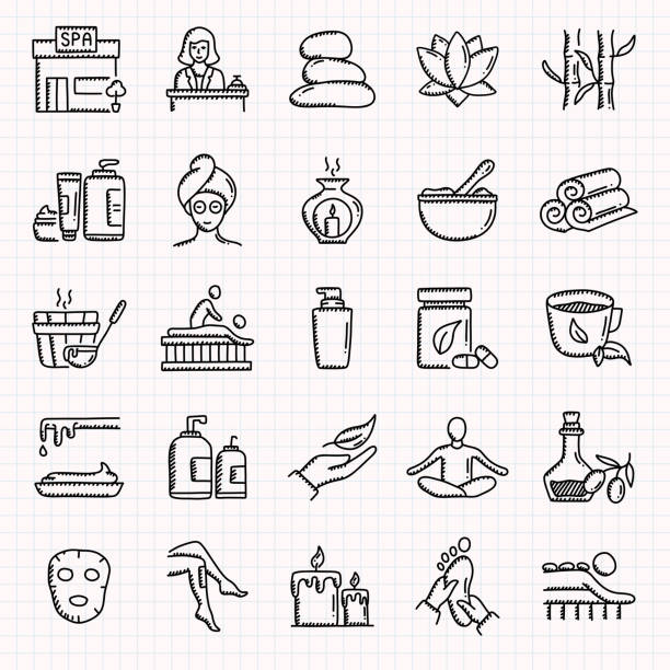 SPA Elements Hand Drawn Icons Set, Doodle Style Vector Illustration SPA Elements Hand Drawn Icons Set, Doodle Style Vector Illustration alternative healthcare worker stock illustrations
