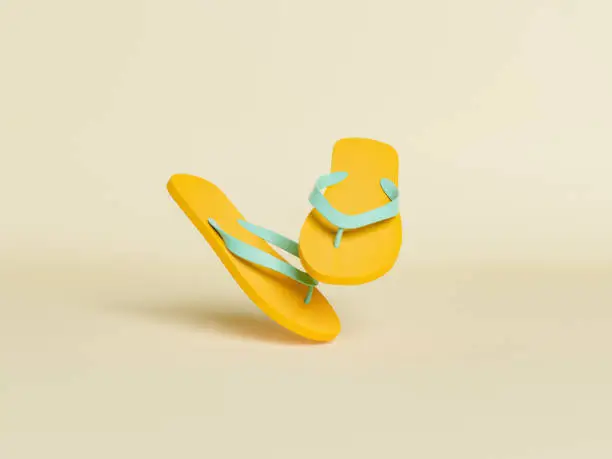 flip flops floating on pastel colored studio background. summer concept. 3d rendering
